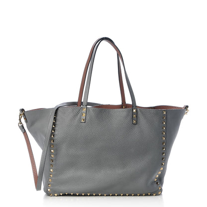Valentino Garavani Grained Calfskin Medium Rockstud Reversible Tote Dark Rose Grey 1 of 16