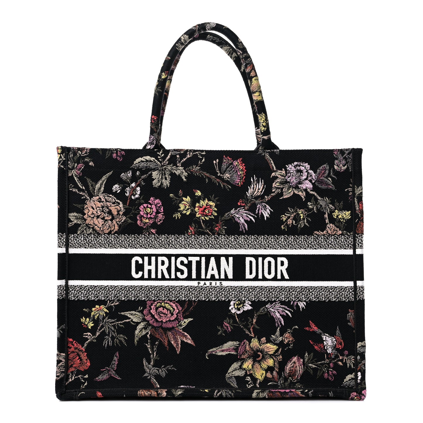 Canvas Embroidered Large Book Tote Black Multicolor