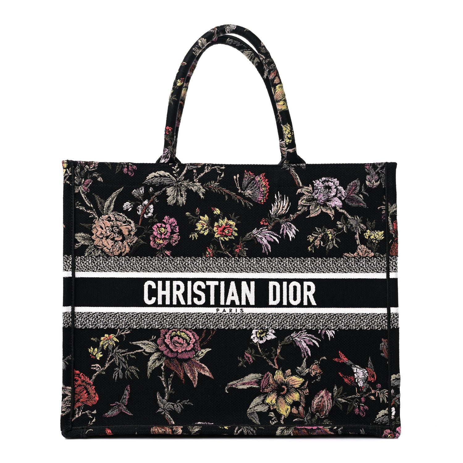 Christian Dior Canvas Embroidered Large Book Tote Black Multicolor 1 of 11