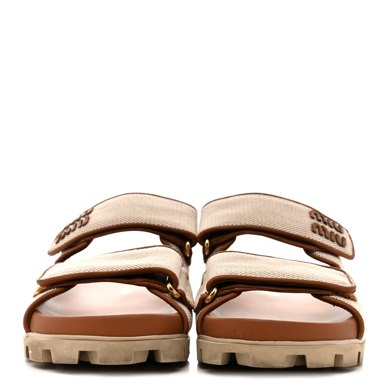 Miu Miu Canvas Logo Slide Sandals 38 Beige Brandy 1840294