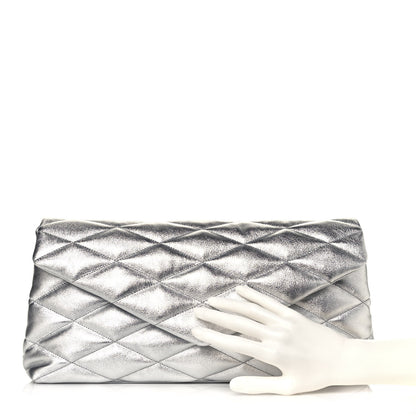 Saint Laurent Metallic Lambskin Quilted Sade Puffer Envelope Clutch Argento 2 of 13