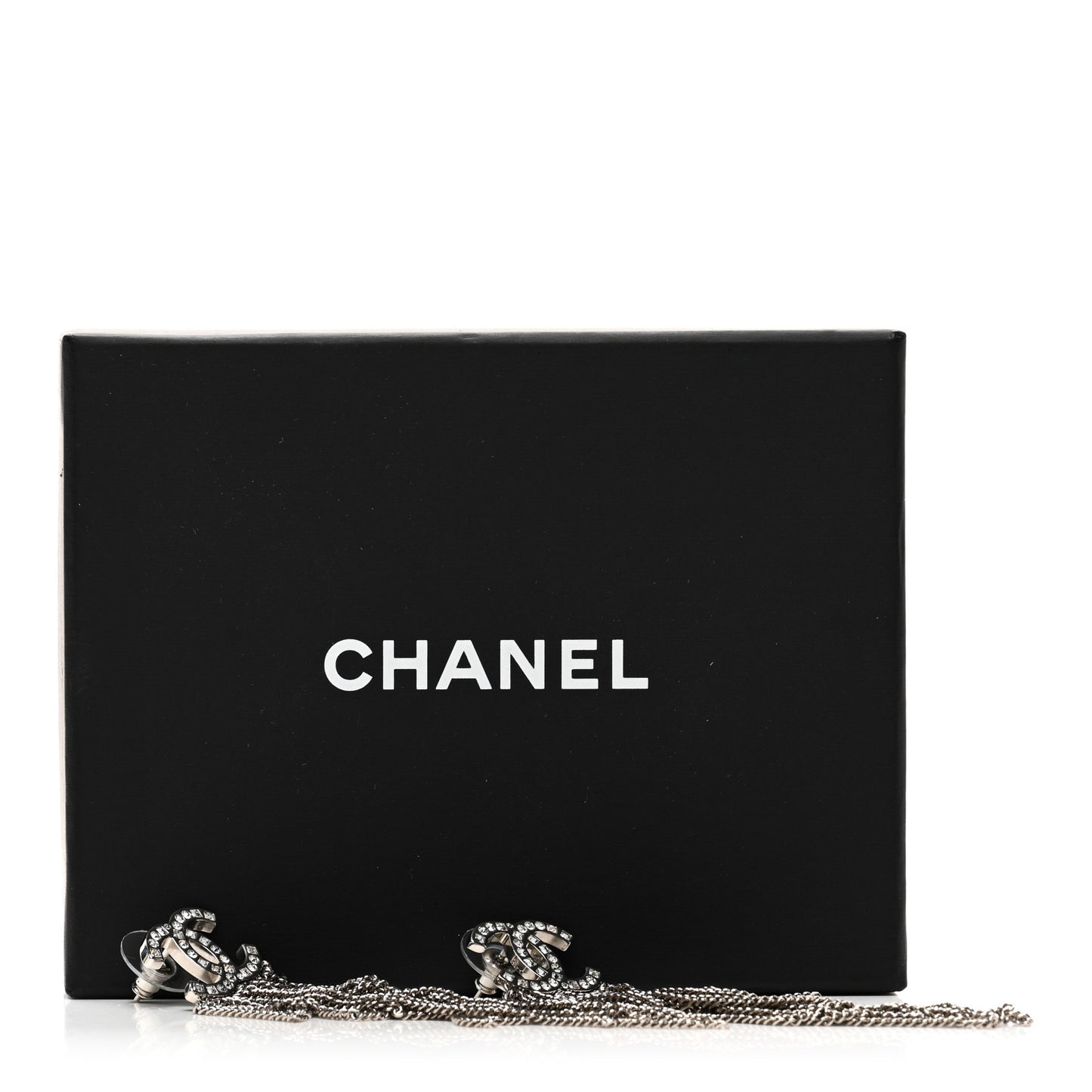 Baguette Crystal CC Chain Drop Earrings Silver