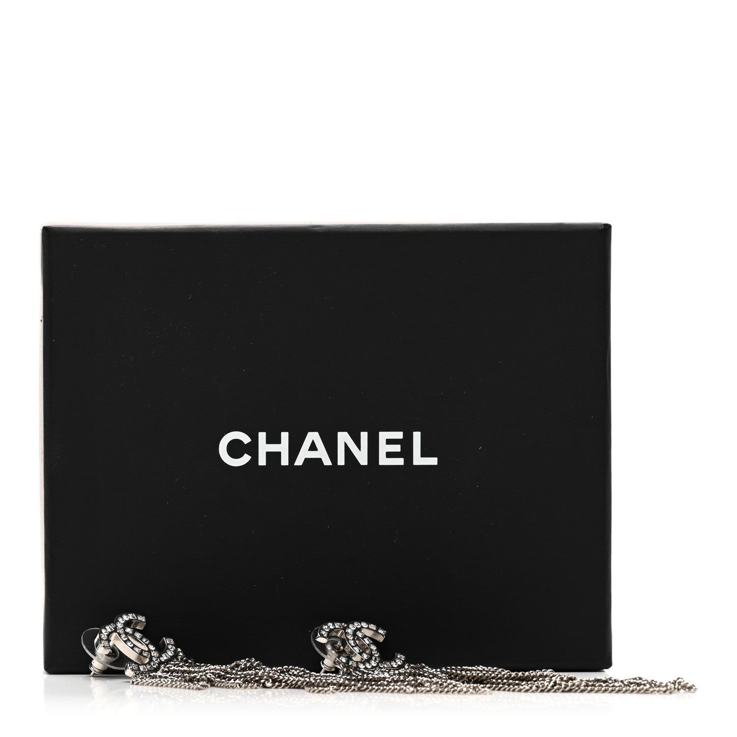 Chanel Baguette Crystal CC Chain Drop Earrings Silver 5 of 5