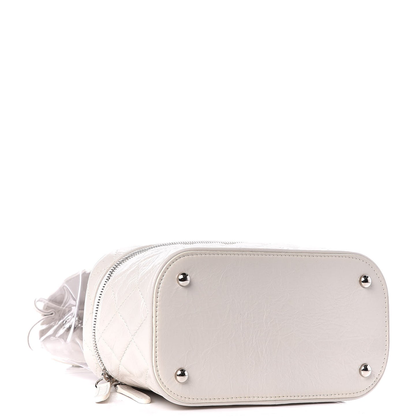 Crumpled Calfskin PVC Quilted Flap White