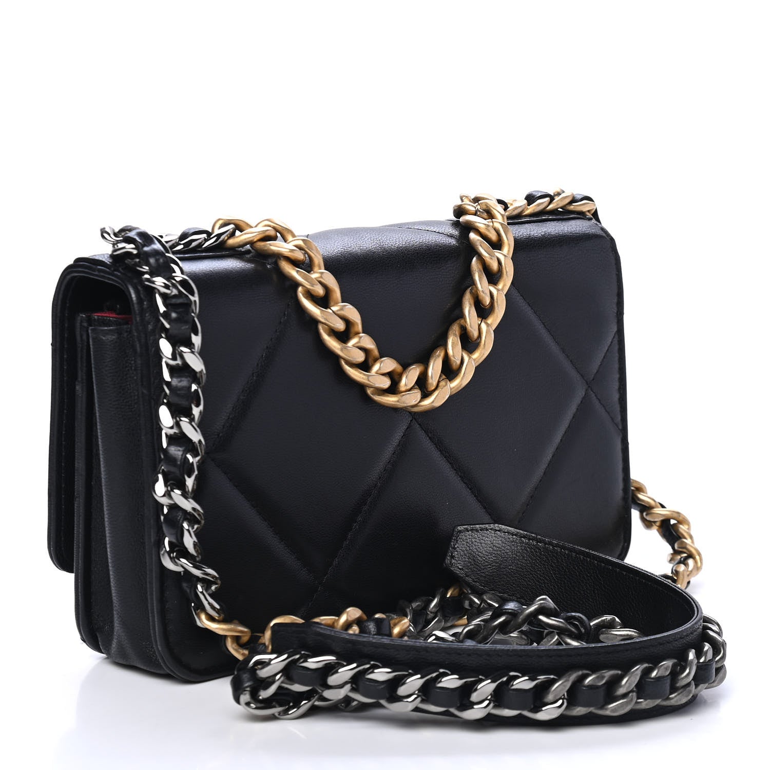 Chanel Shiny Goatskin Quilted Chanel 19 Wallet On Chain WOC Black 2 of 4