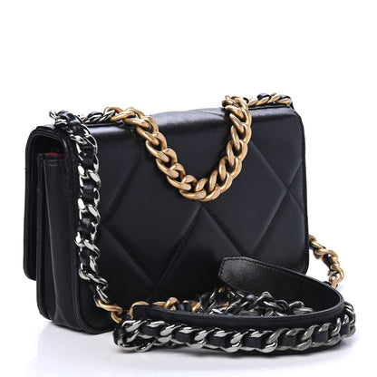 Chanel Shiny Goatskin Quilted Chanel 19 Wallet On Chain WOC Black 2 of 4