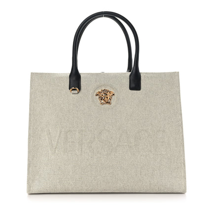 Versace Canvas Calfskin La Medusa Tote Bag Beige 1 of 8