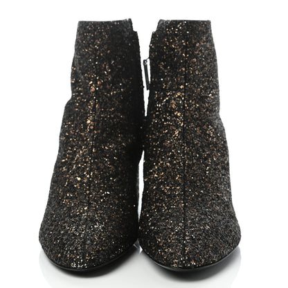 Saint Laurent Glitter Loulou Ankle Boots 39 Black Gold 3 of 8