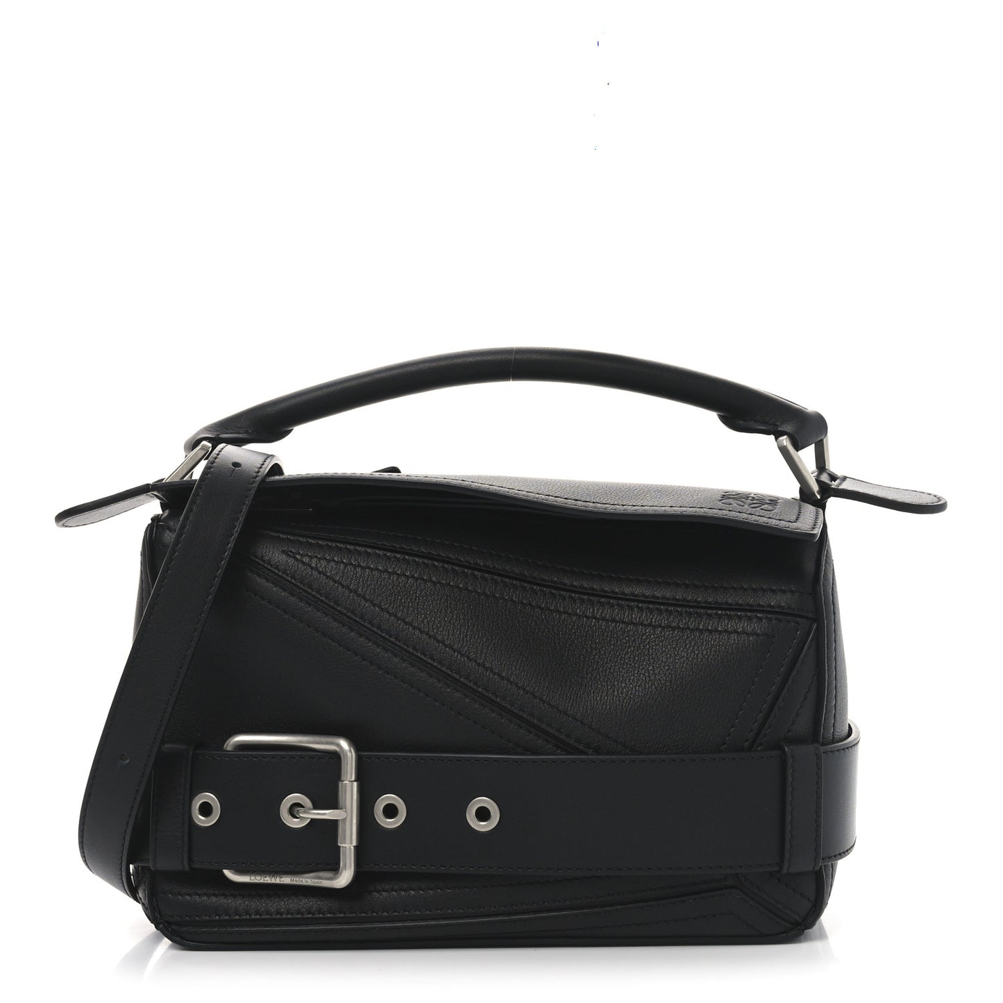 Shiny Calfskin Small Puzzle Biker Bag Black