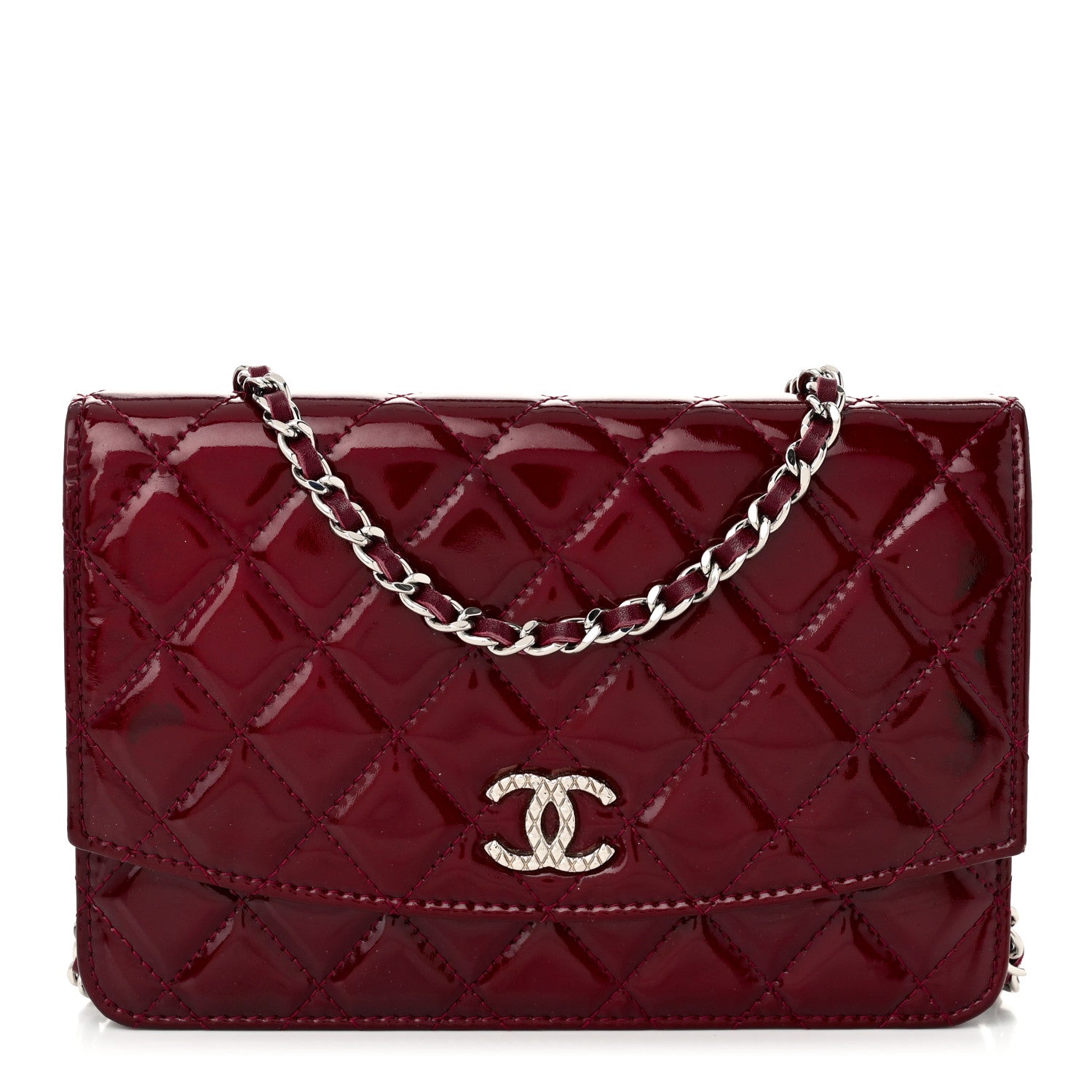 Chanel Patent Quilted Brilliant Wallet On Chain WOC Dark Burgundy 1 of 12