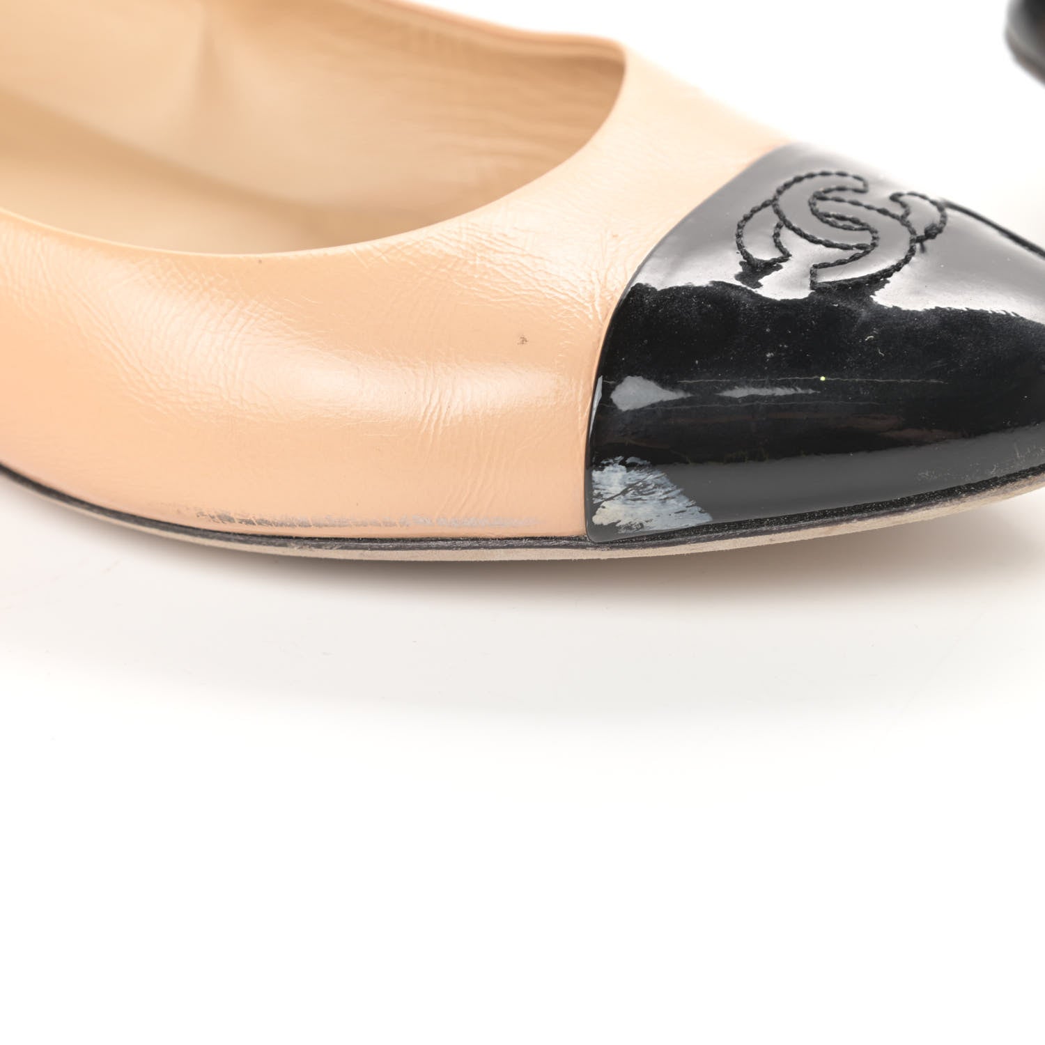Chanel Lambskin Patent Cap Toe CC Ballerina Flats 40 Beige Black 13 of 15