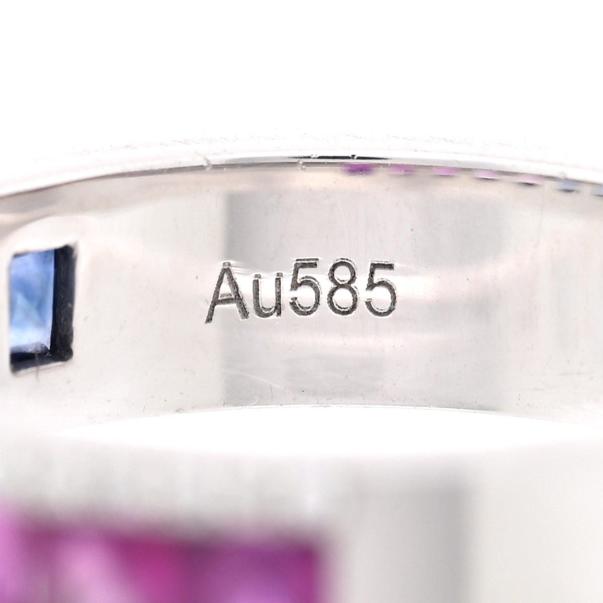 14K White Gold Diamond Blue Pink Sapphire .20ctw Band Ring 53 6.25