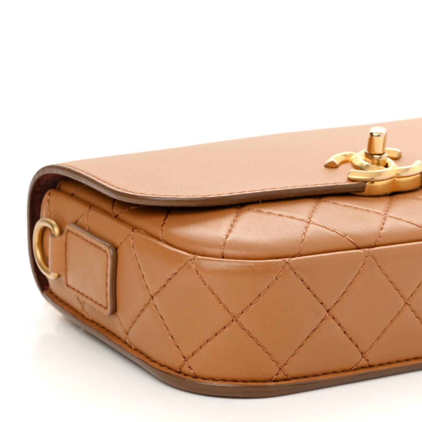 Calfskin Quilted Multi Pouching Flap And Coin Purse Beige