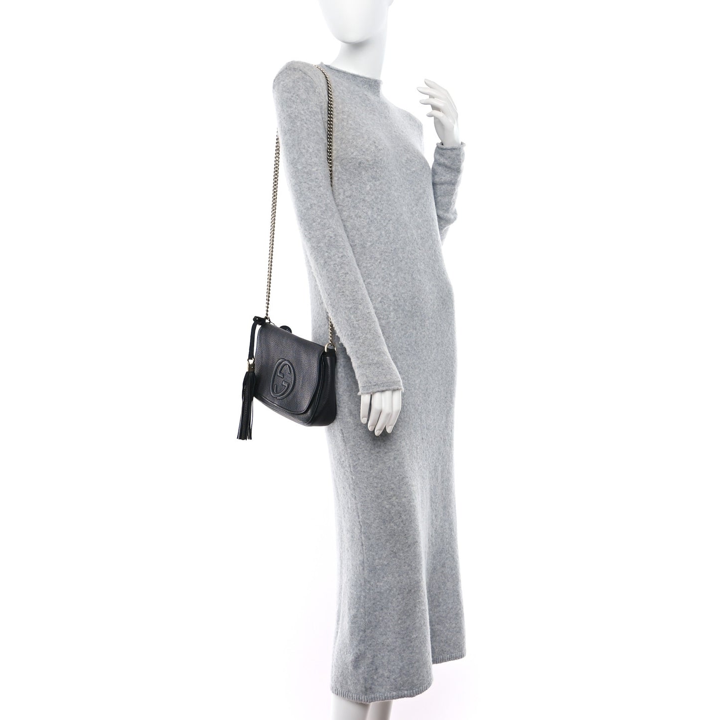 Pebbled Calfskin Medium Soho Flap Crossbody Black