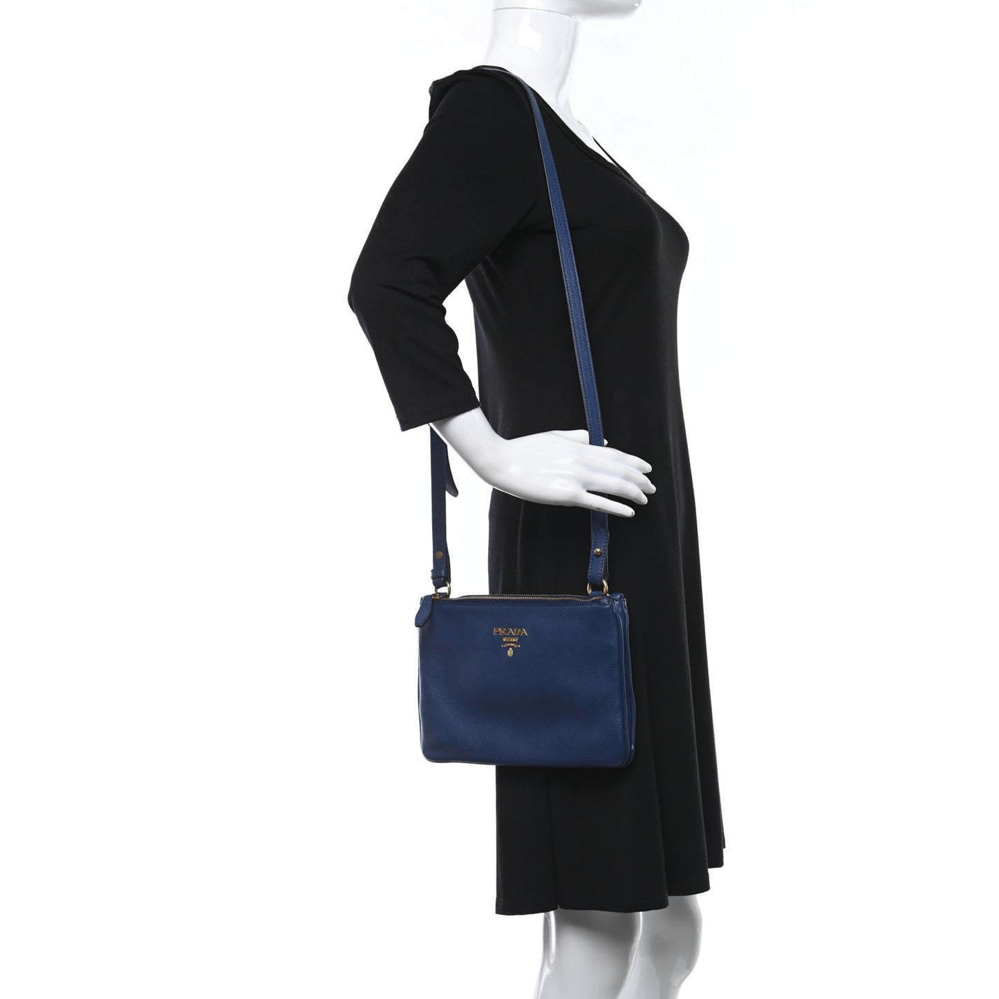 Vitello Phenix Double Zip Crossbody Bag Baltico