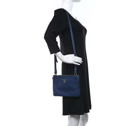 Prada Vitello Phenix Double Zip Crossbody Bag Baltico 2 of 13