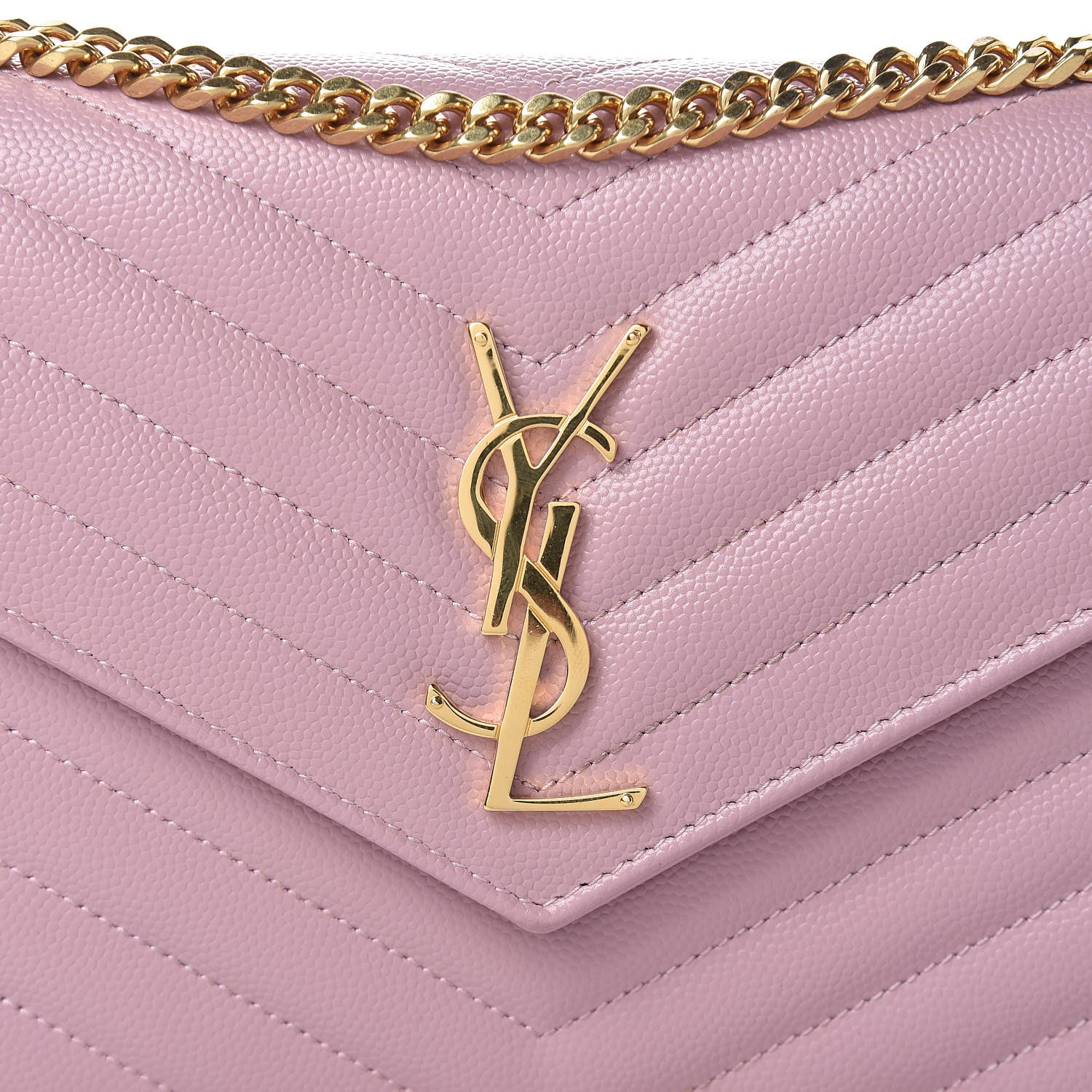 Saint Laurent Grain De Poudre Matelasse Chevron Monogram Chain Wallet Tender Pink 7 of 10