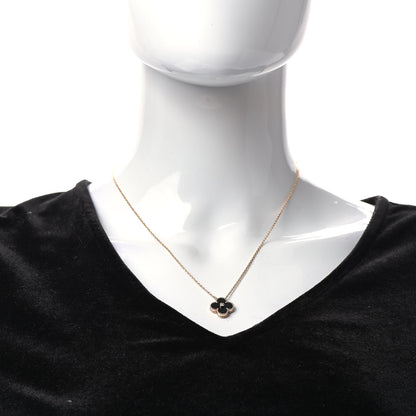 Van Cleef & Arpels 18K Rose Gold Diamond Black Onyx Vintage Alhambra Pendant Necklace 2 of 7