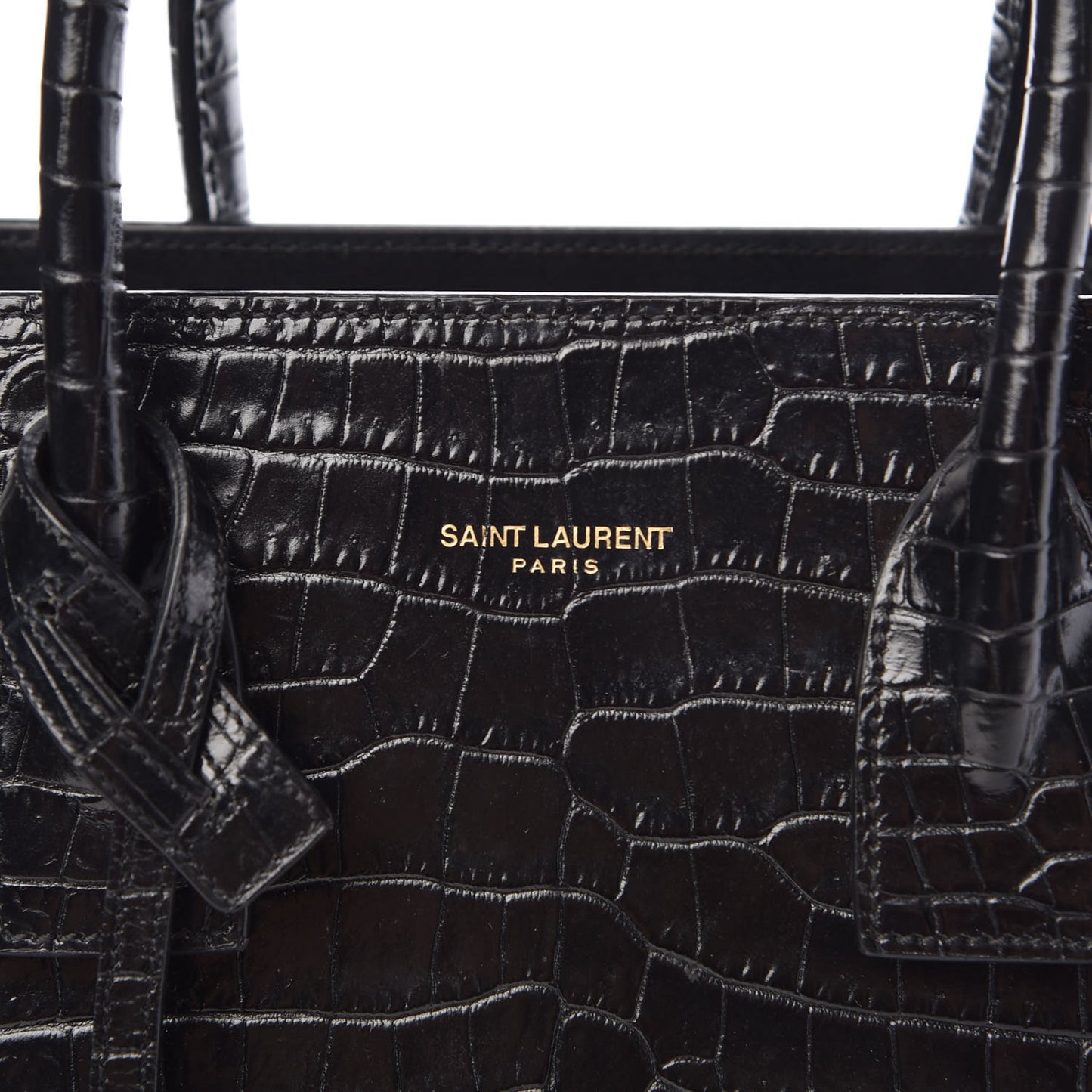 Calfskin Crocodile Embossed Baby Sac De Jour Black