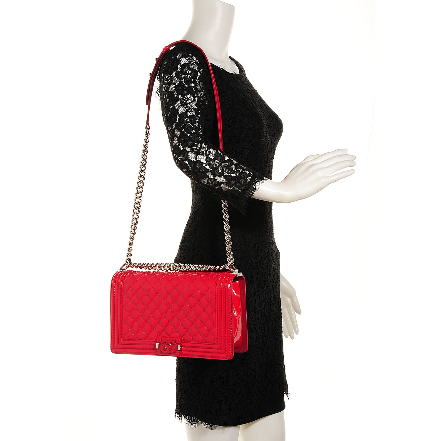 Chanel Patent Leather New Medium Boy Flap Plexiglass Red 2 of 9