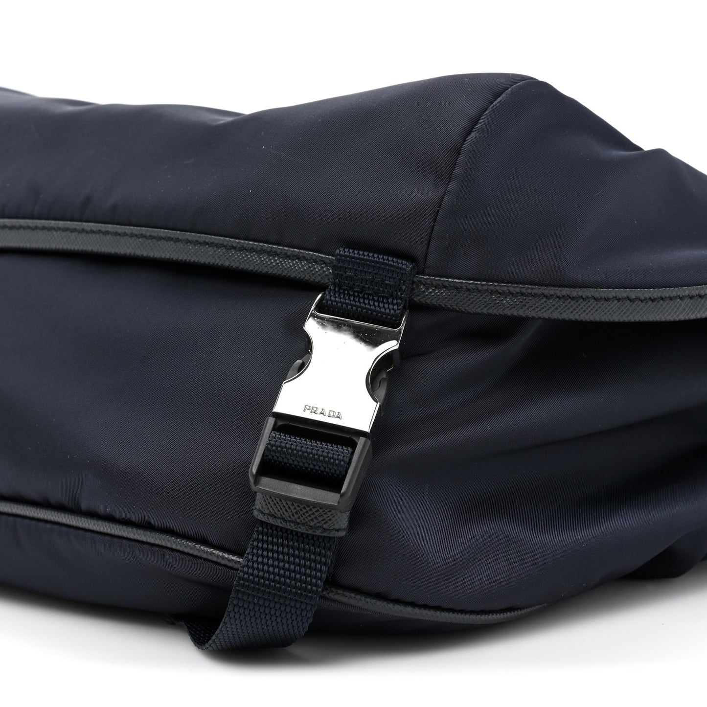 Re-Nylon Saffiano Double Snap Buckle Zip Flap Shoulder Bag Bleu