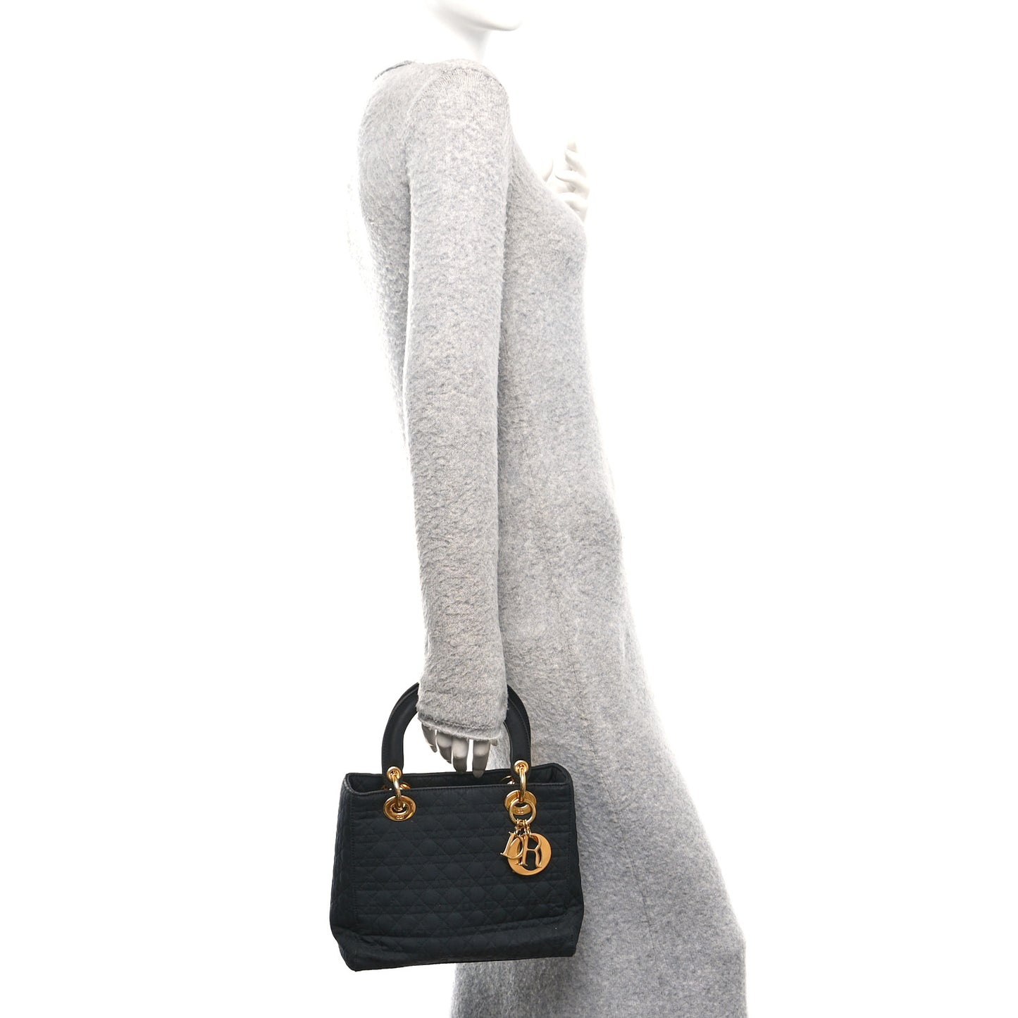 Nylon Cannage Medium Lady Dior Black