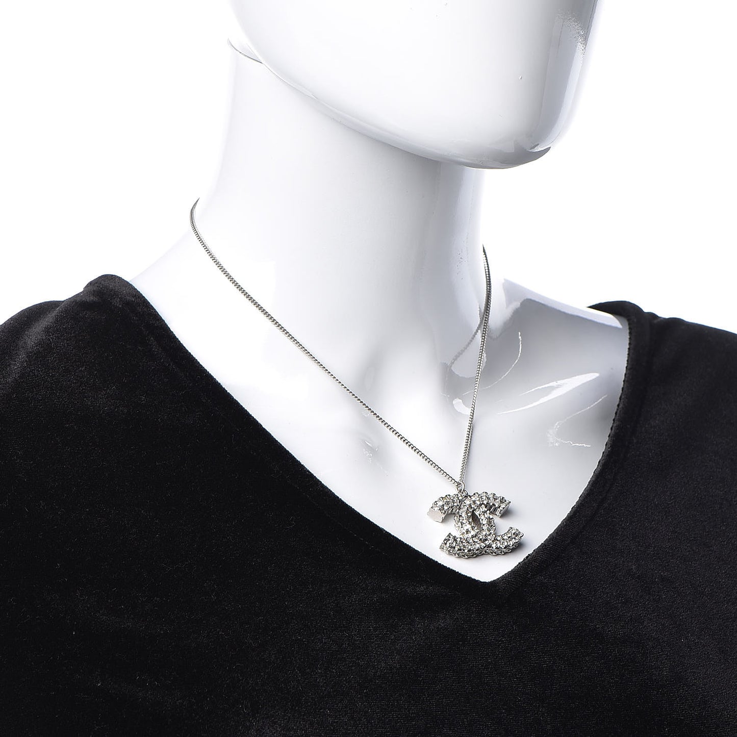 Baguette Crystal Large CC Necklace Silver