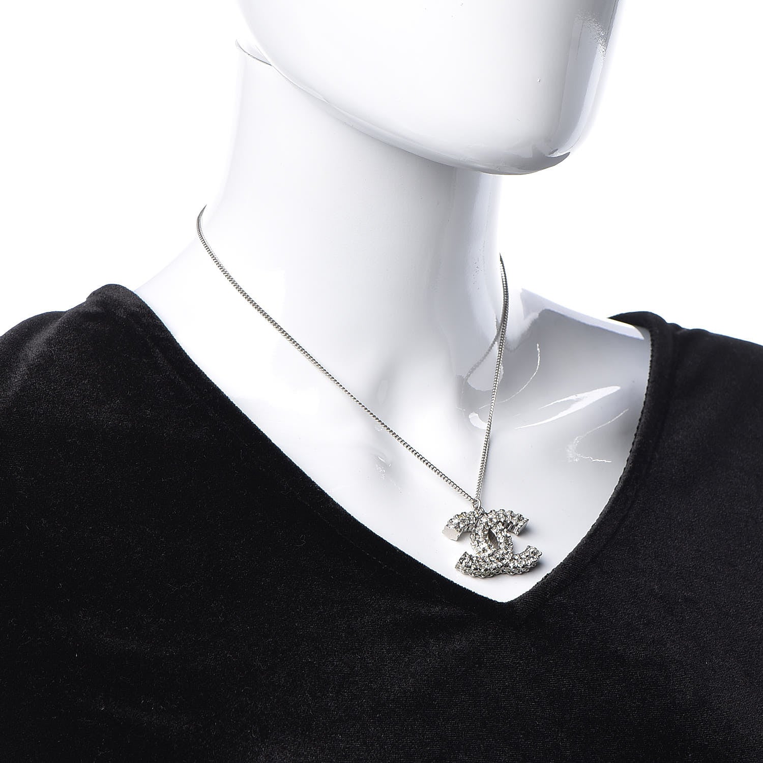 Chanel Baguette Crystal Large CC Necklace Silver 2 of 6