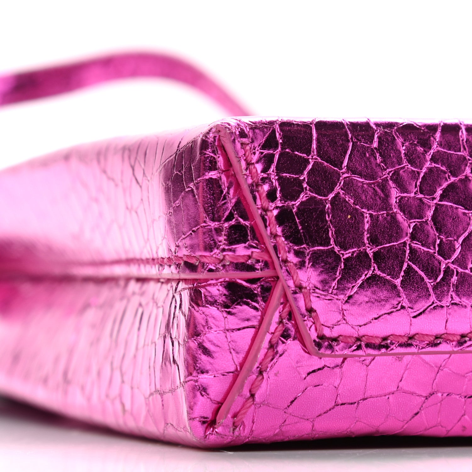 Balenciaga Metallic Calfskin Logo Shopping Phone Holder Bag Acid Fuchsia 9 of 10