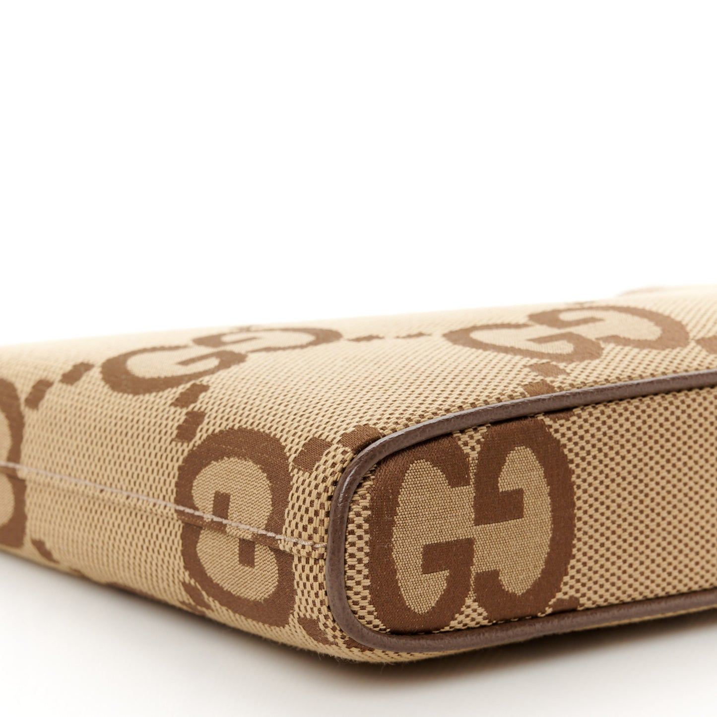 Monogram Jumbo GG Textured Dollar Calfskin Web Wristlet Messenger Bag Camel Ebony New Acero
