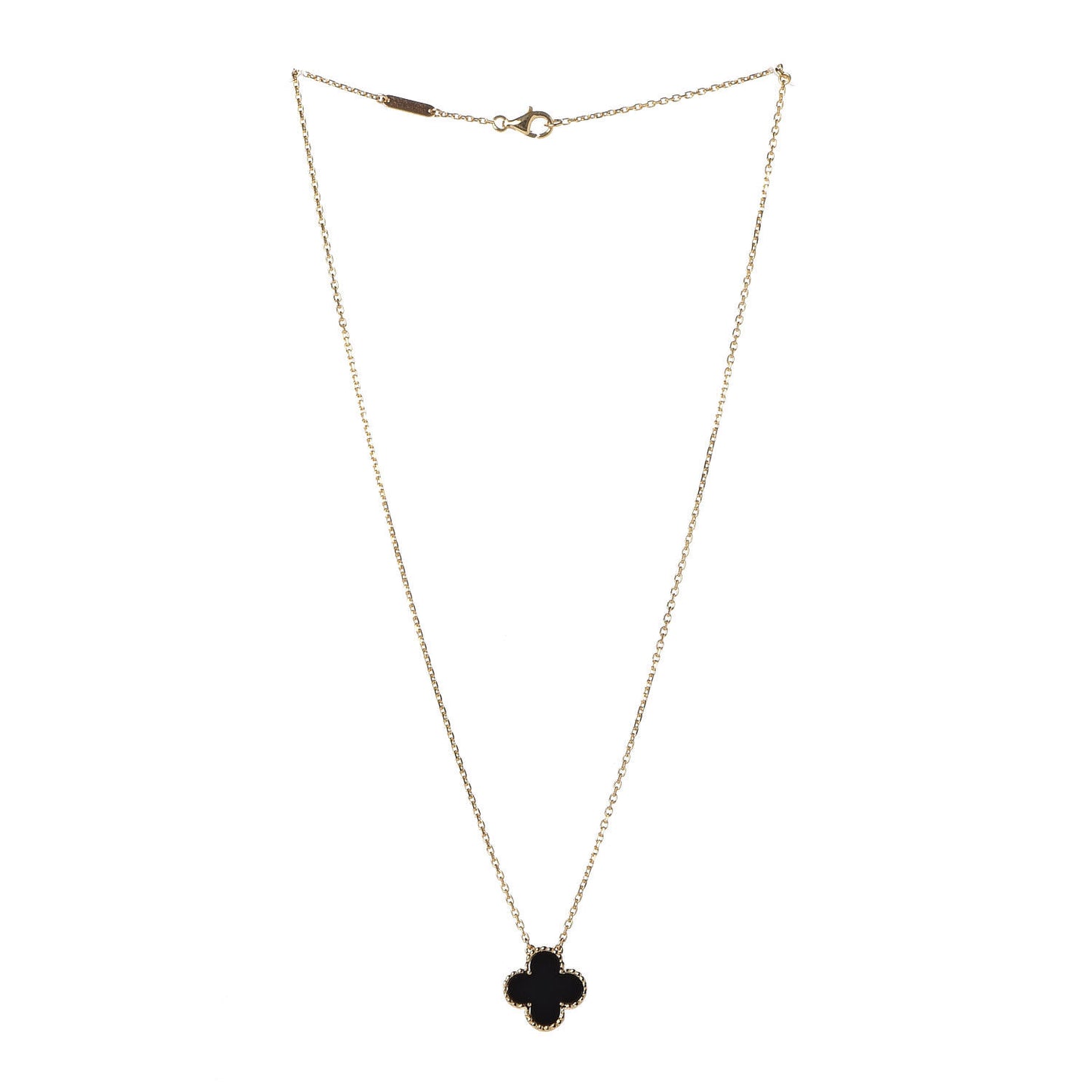 18K Yellow Gold Black Onyx Vintage Alhambra Pendant Necklace