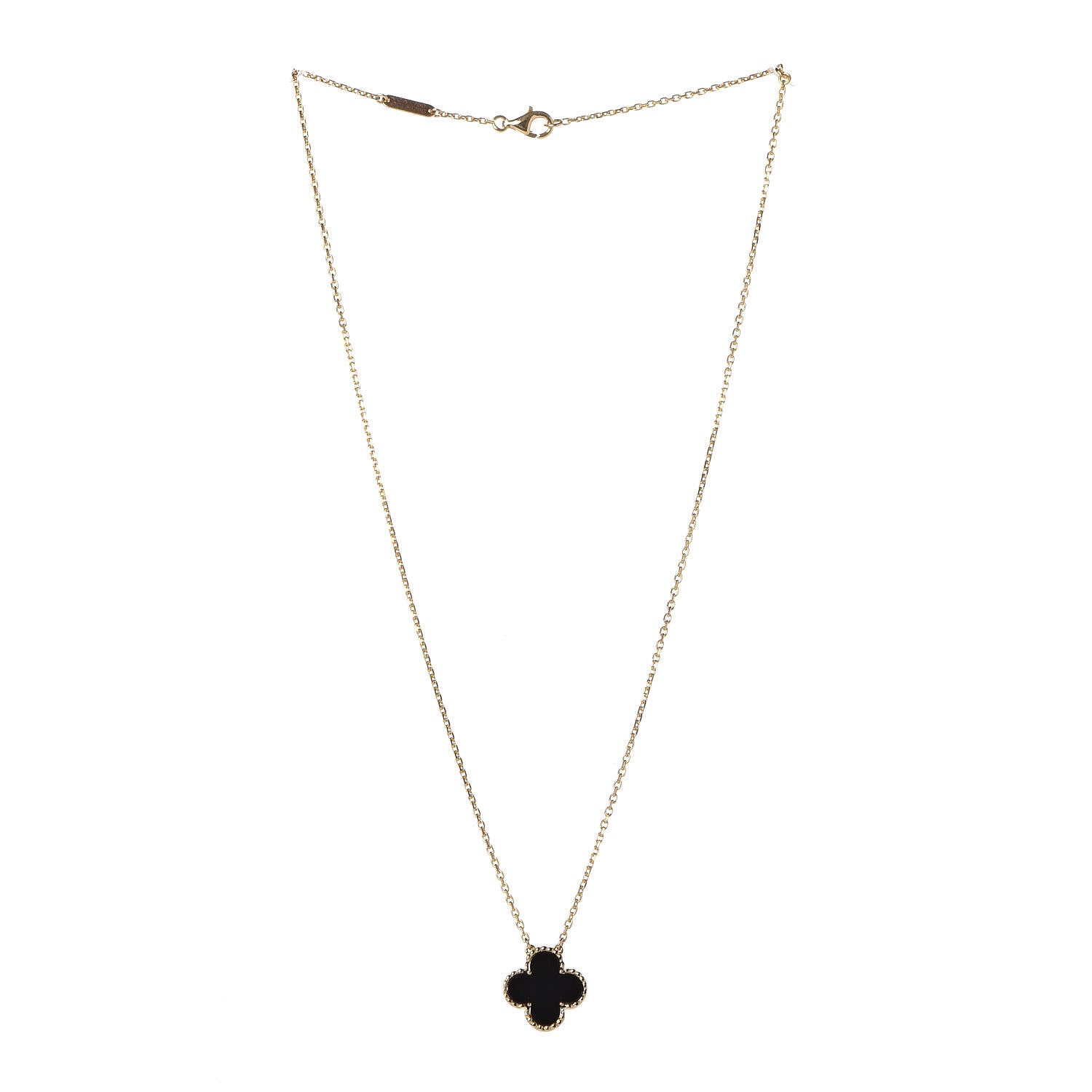 Van Cleef & Arpels 18K Yellow Gold Black Onyx Vintage Alhambra Pendant Necklace 3 of 7