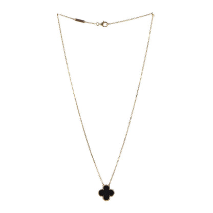 Van Cleef & Arpels 18K Yellow Gold Black Onyx Vintage Alhambra Pendant Necklace 3 of 7