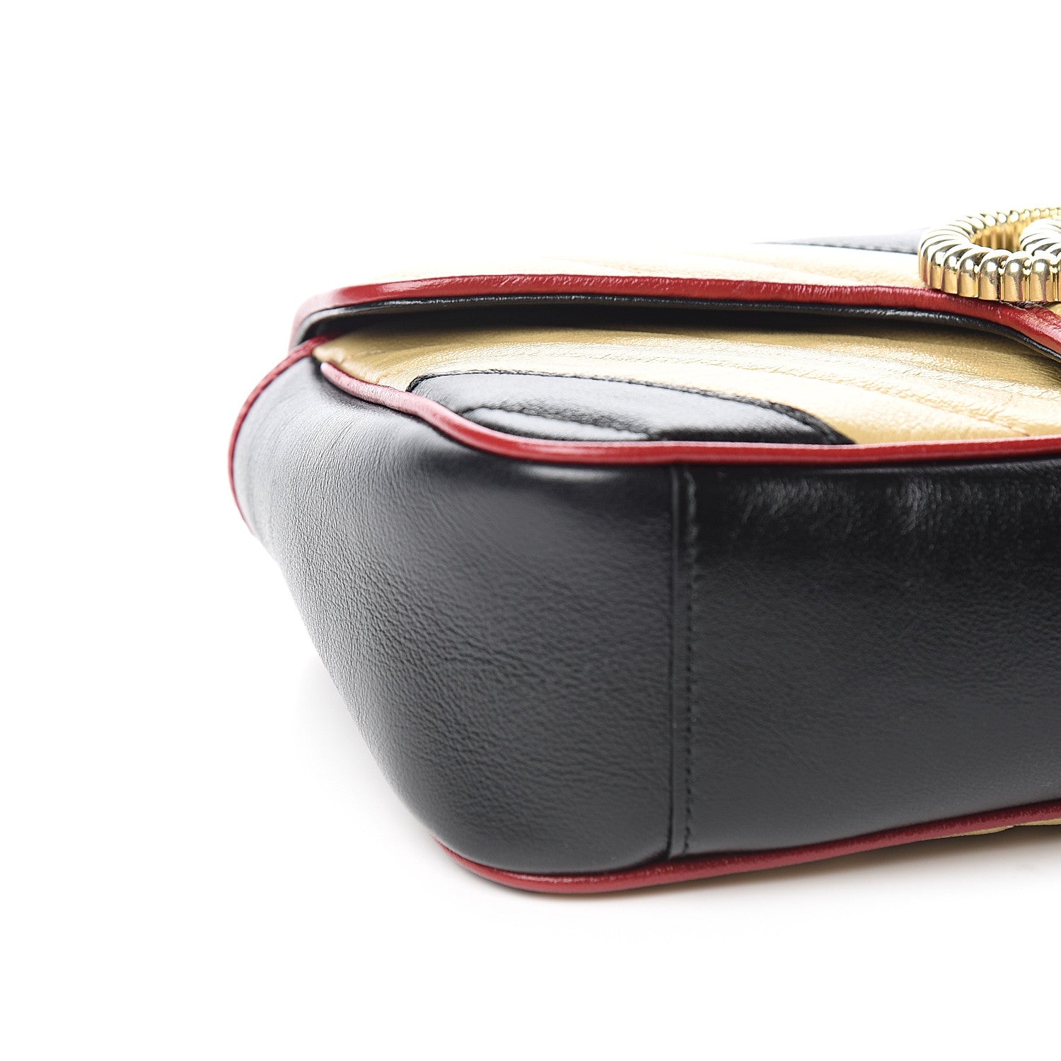 Gucci Vintage Effect Calfskin Matelasse Diagonal Striped Small Torchon GG Marmont Shoulder Bag Black Beige 7 of 9