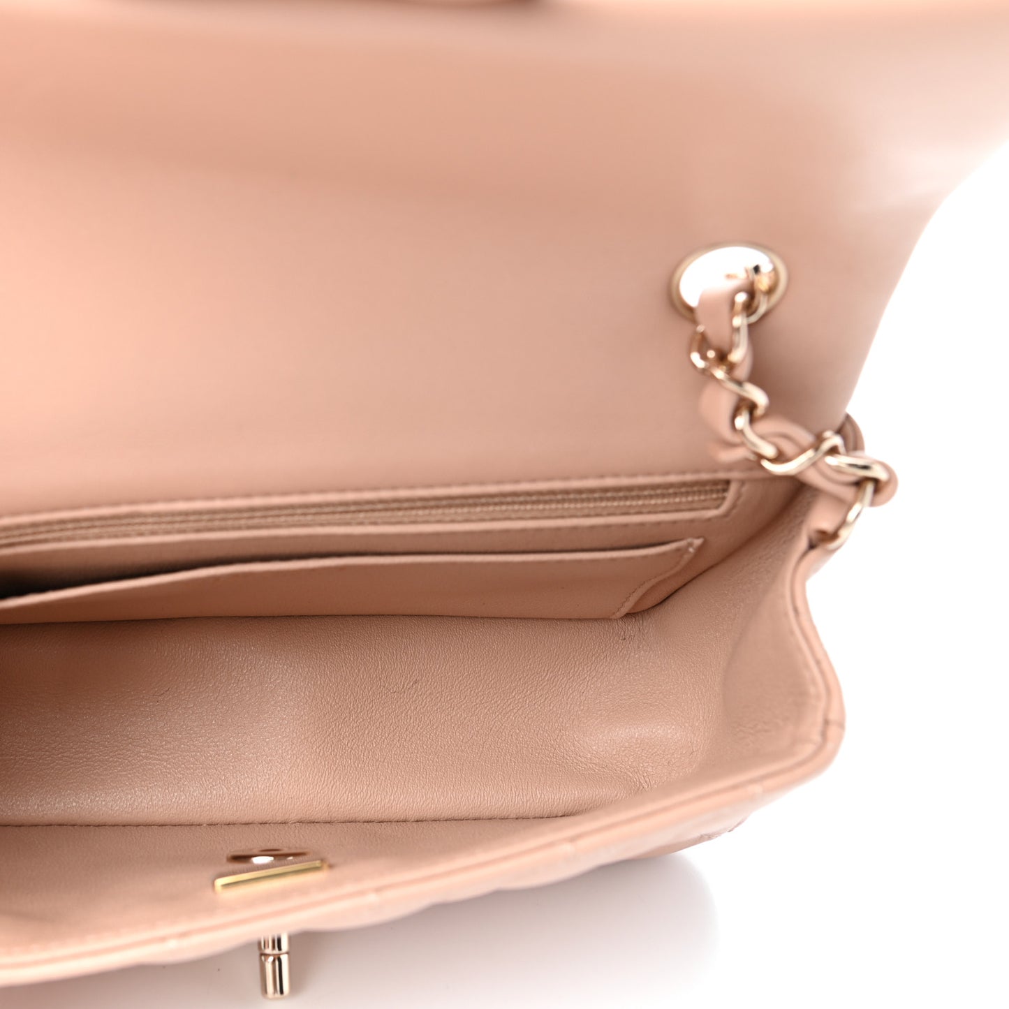 Lambskin Quilted Mini Rectangular Flap Beige