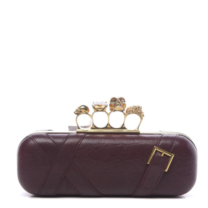 Alexander McQueen Nappa Buckle Skull Knuckle Box Clutch Burgundy 1 of 9