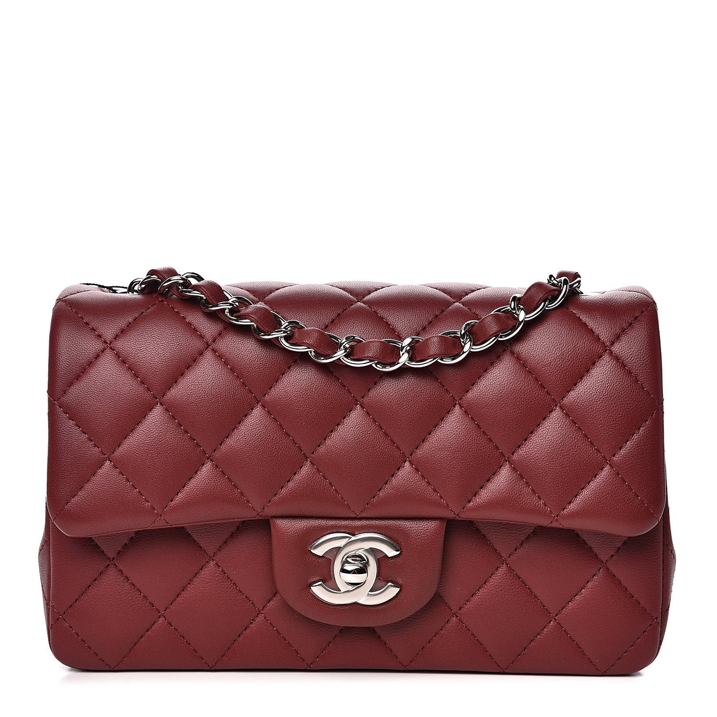 Lambskin Quilted Mini Rectangular Flap Burgundy