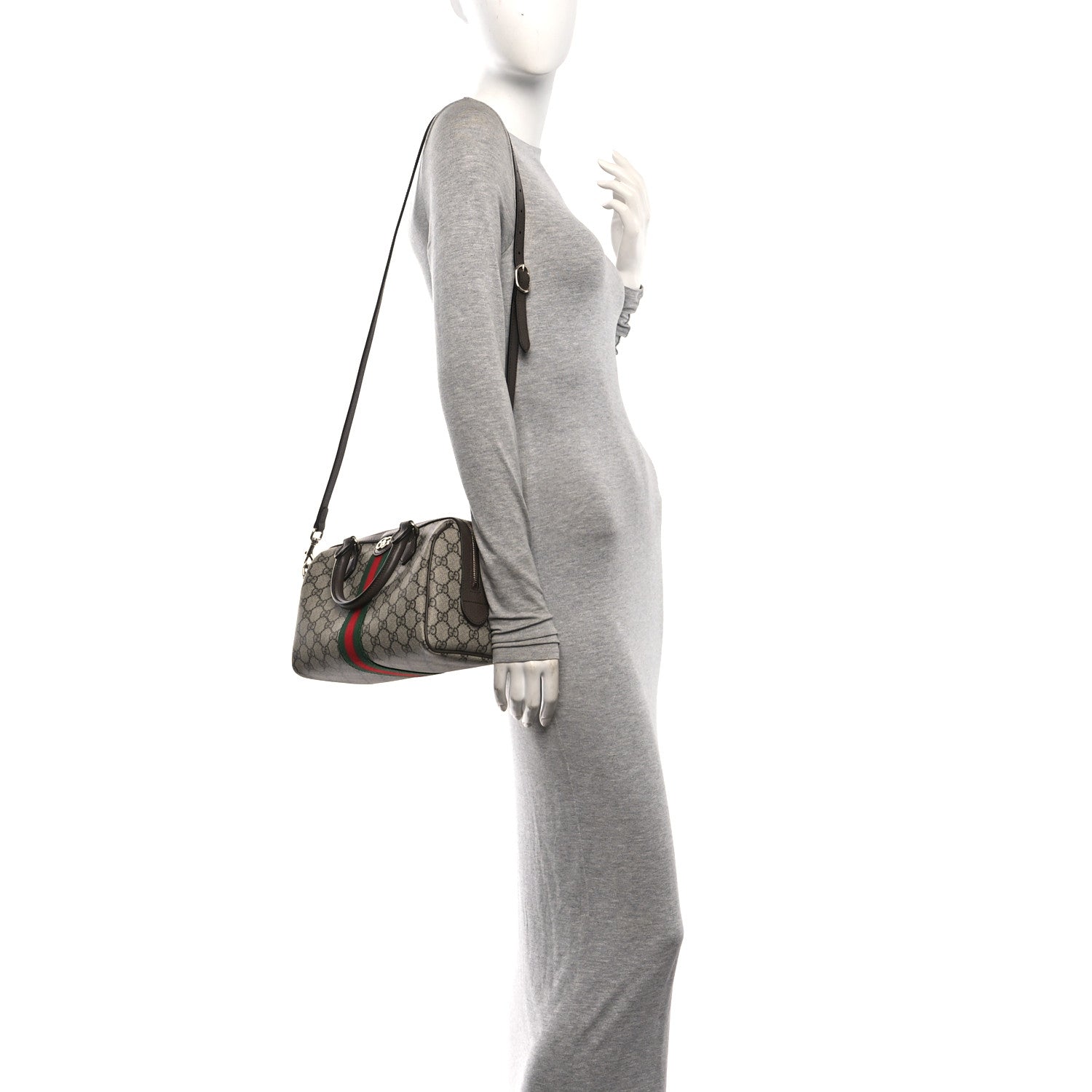 Gucci GG Supreme Monogram Web Medium Ophidia Top Handle Bag Beige Ebony New Acero 2 of 11