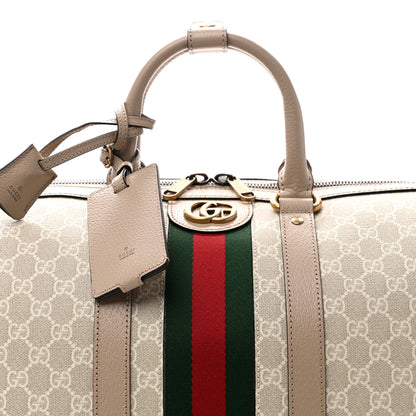 Gucci GG Supreme Monogram Textured Dollar Calfskin Web Medium Savoy Duffle Bag Beige Mystic White Oatmeal 7 of 9