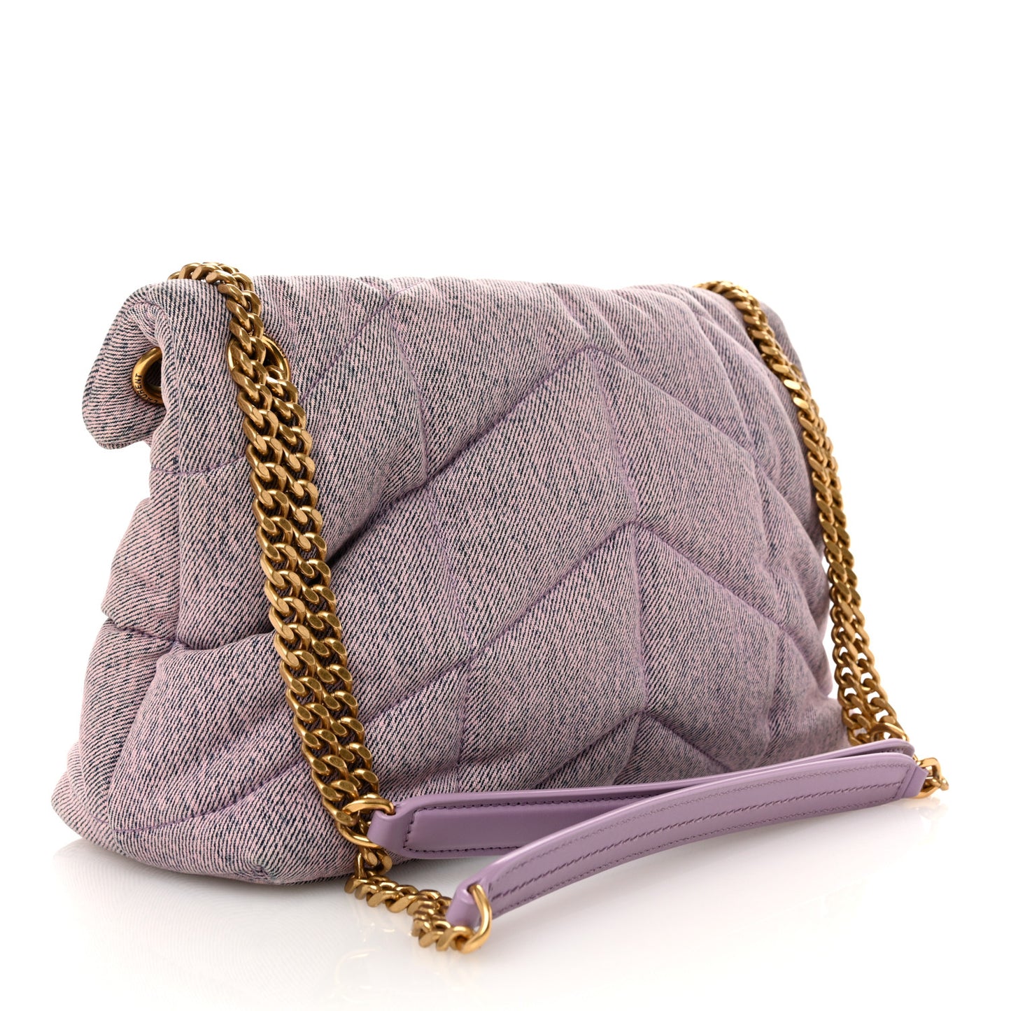 Denim Quilted Small Loulou Puffer Monogram Chain Satchel Bleached Lilac
