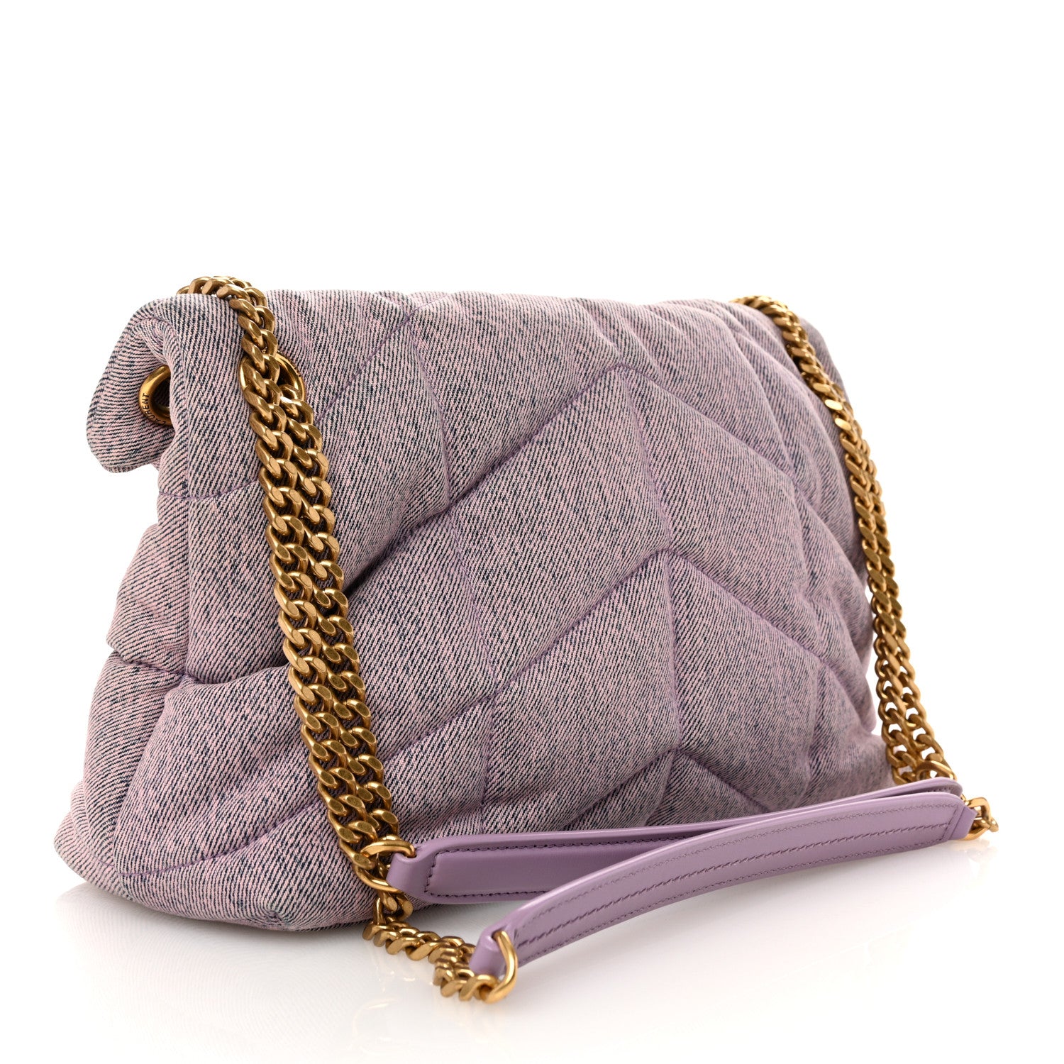 Saint Laurent Denim Quilted Small Loulou Puffer Monogram Chain Satchel Bleached Lilac 3 of 10