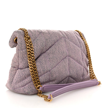 Saint Laurent Denim Quilted Small Loulou Puffer Monogram Chain Satchel Bleached Lilac 3 of 10