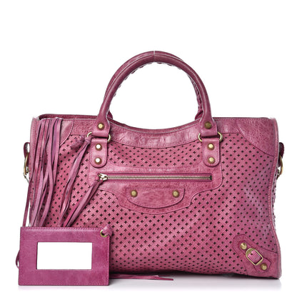 Balenciaga Agneau Laser Cut Cross Classic Gold Hardware City Cyclamen 1 of 12