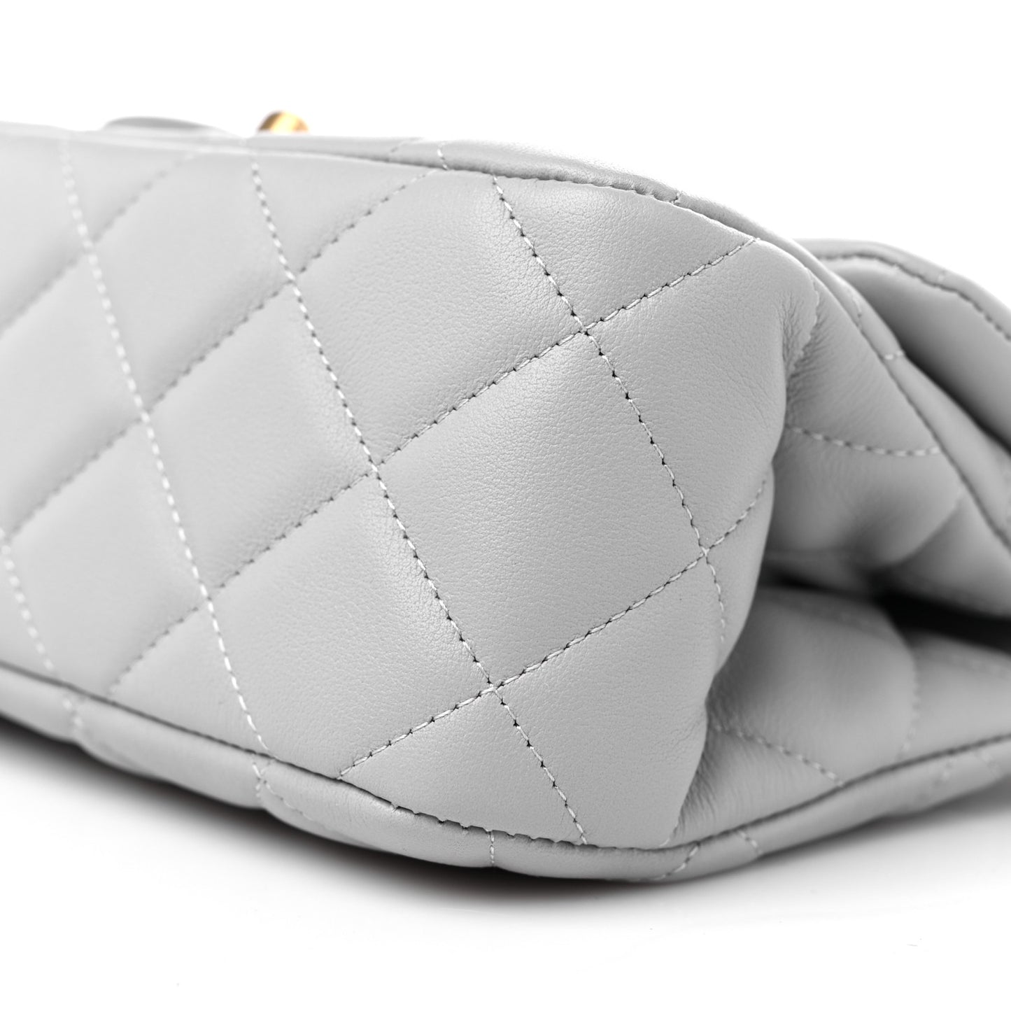 Calfskin Quilted Small Lady Handle Clutch With Chain Grey