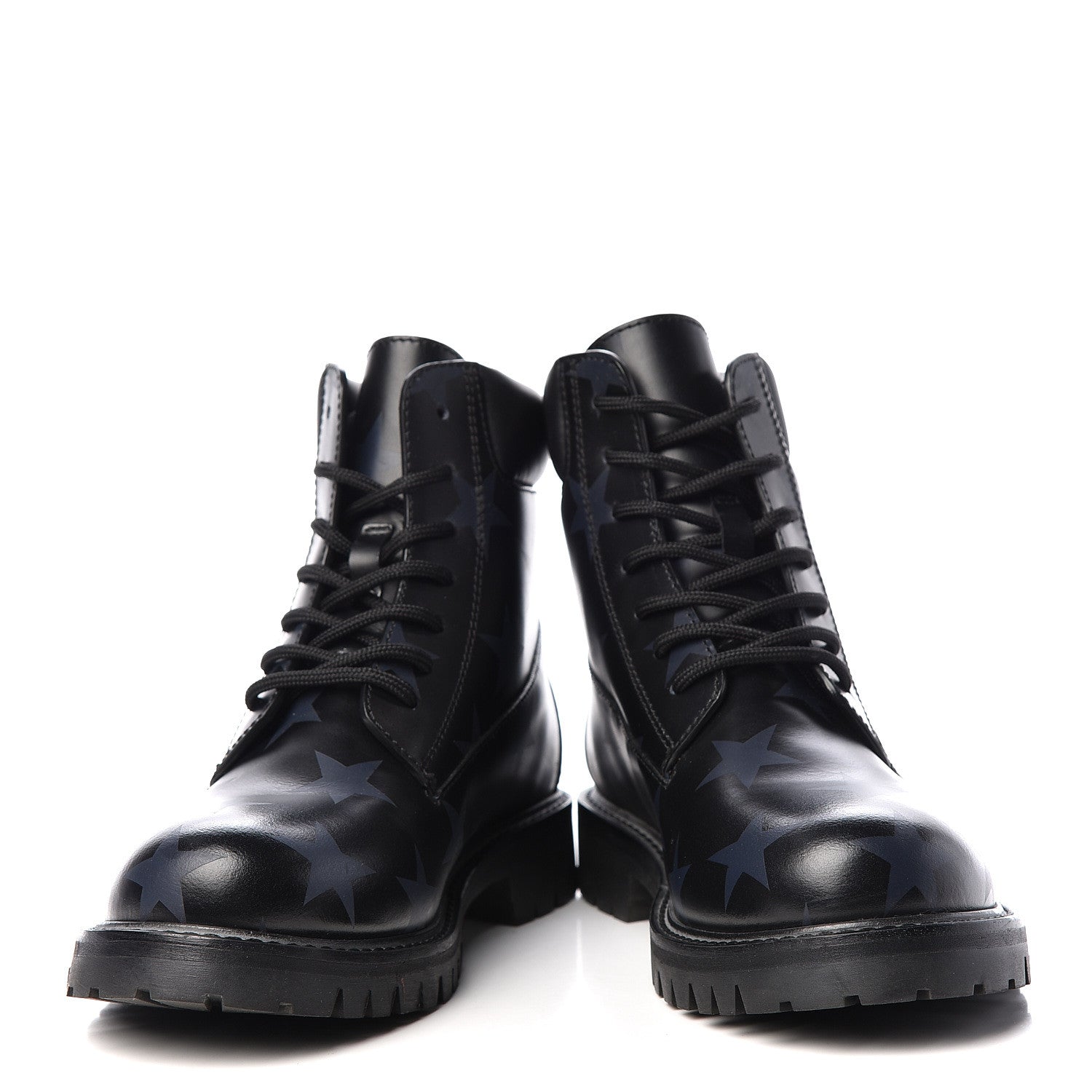 Valentino Garavani Calfskin Hologram Star Print Combat Boots 36.5 Black Marine 5 of 9
