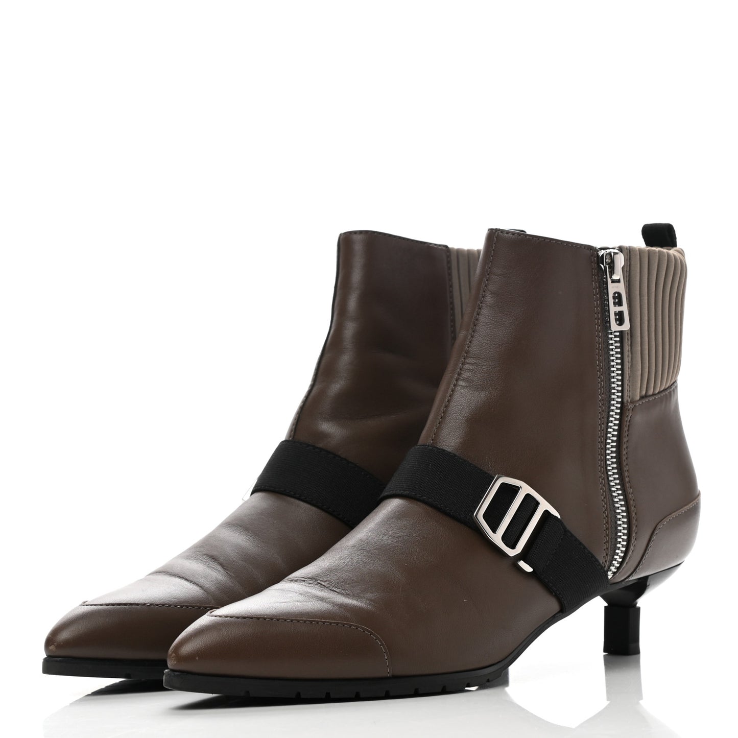 Nappa Calfskin Technical Canvas Shocky Ankle Boots 38.5 Gris Galet