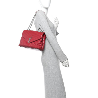 Saint Laurent Calfskin Y Quilted Monogram Medium Loulou Chain Satchel Lipstick Red 2 of 14
