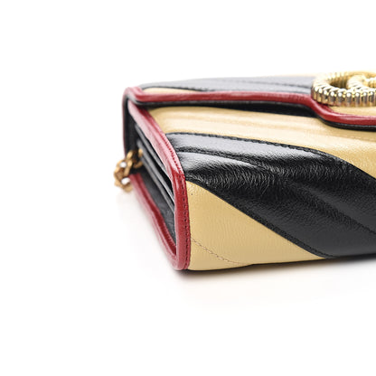 Gucci Azalea Calfskin Matelasse Diagonal Patchwork Torchon GG Marmont Chain Wallet Black Beige Romantic Cerise 7 of 9