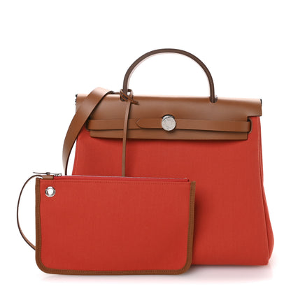 Hermes Vache Hunter Toile Herbag Zip Retourne 31 PM Orange Mecano Fauve 3 of 12