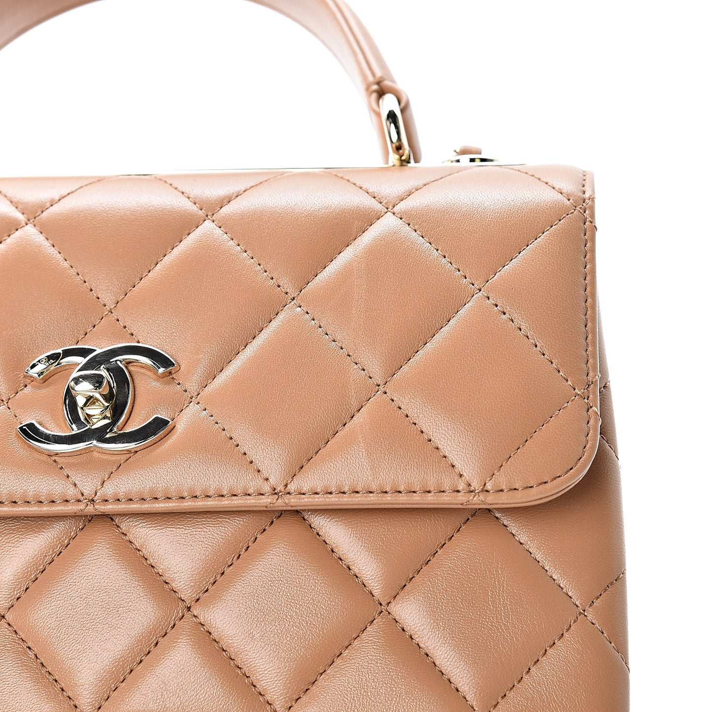 Lambskin Quilted Small Trendy CC Flap Dual Handle Bag Camel